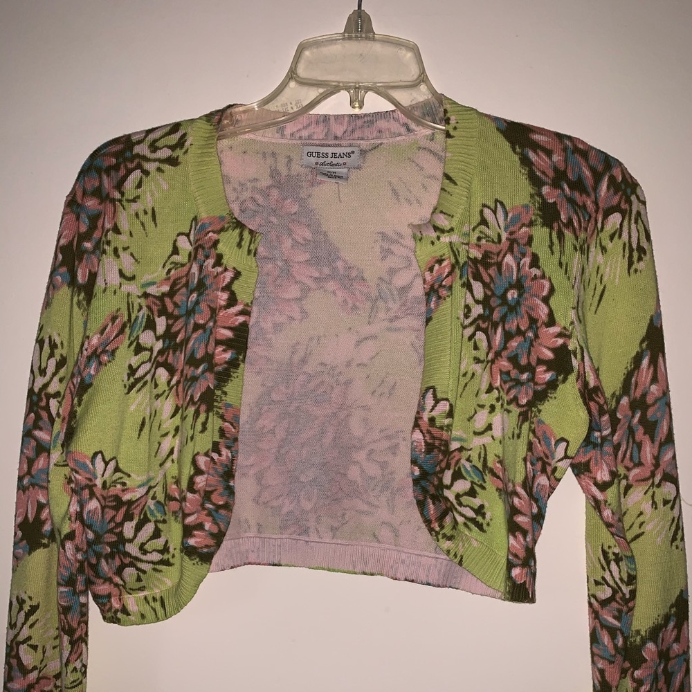 Guess Cropped Cardigan Floral Sweater